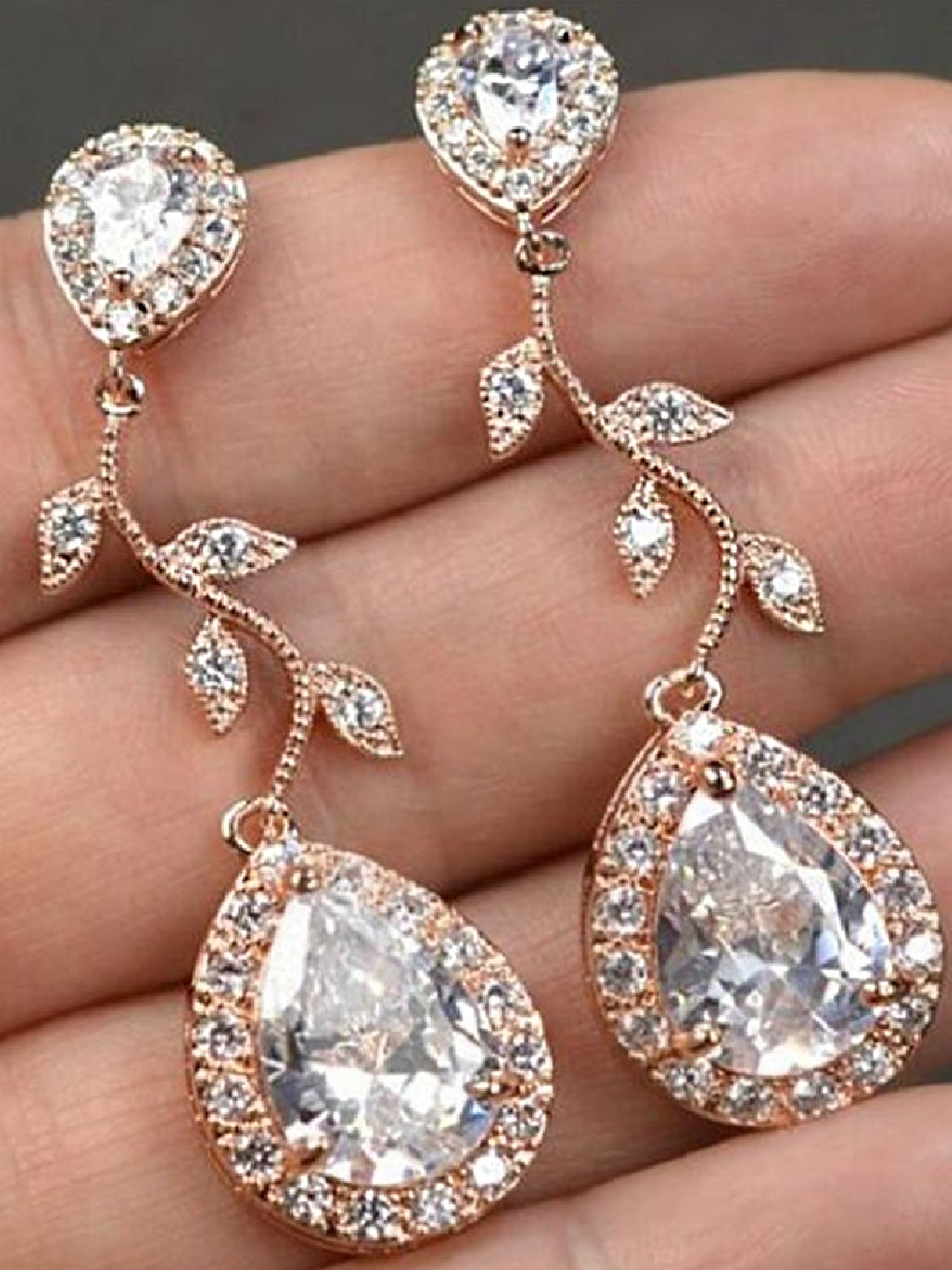

OOMPH 18 Karat Rose Gold Plated & Handcrafted Cubic Zirconia Floral Drop Earrings