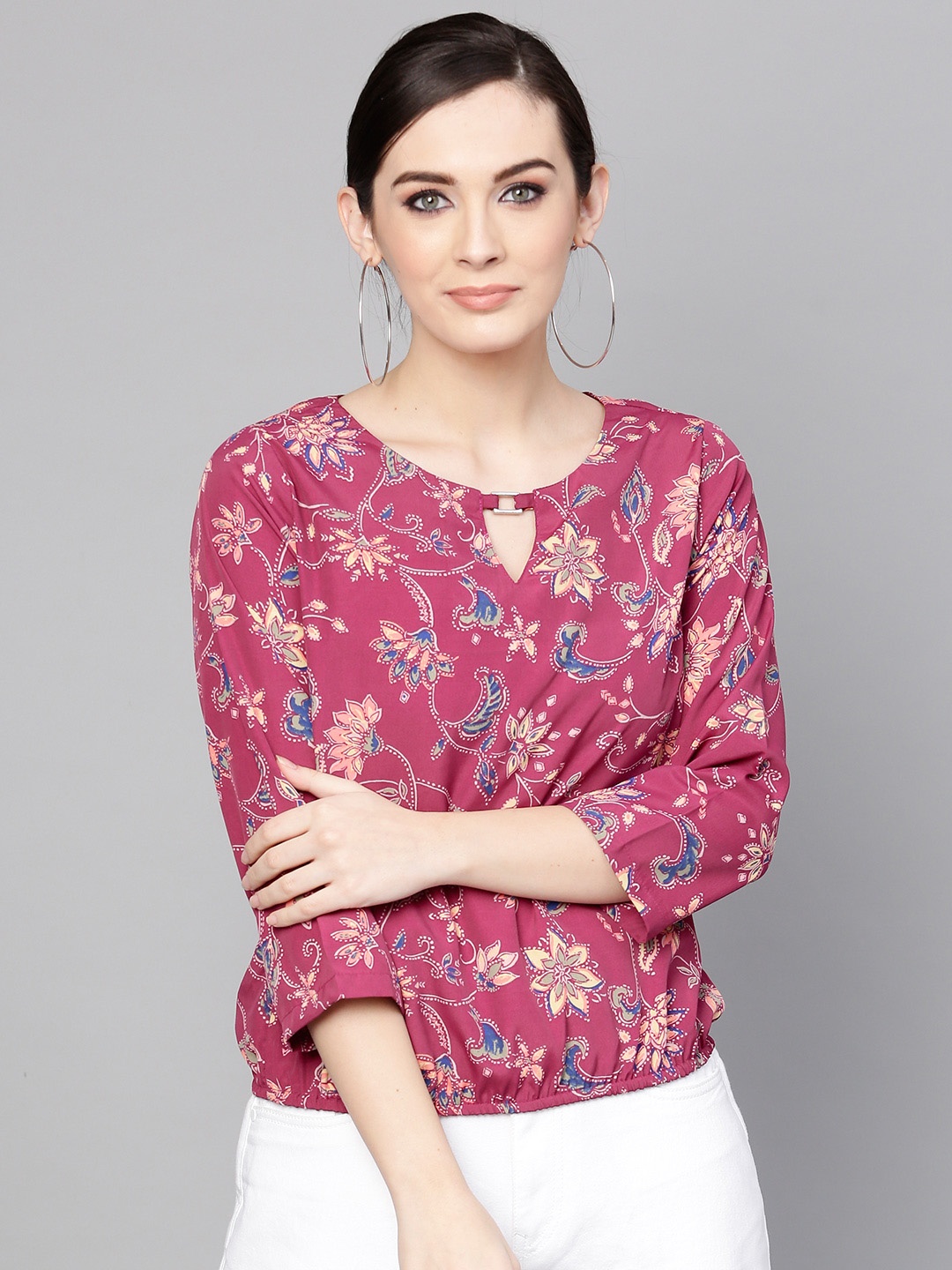 

Pannkh Women Pink Printed Blouson Top