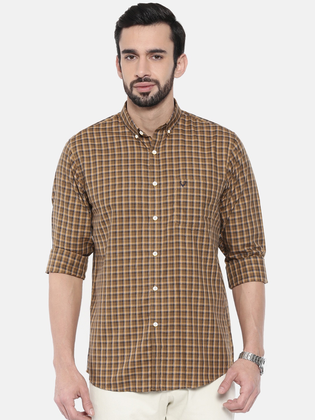 

Allen Solly Men Brown Slim Fit Checked Casual Shirt