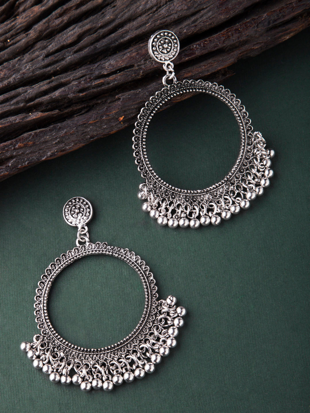 

Rubans Silver-Toned & White Handcrafted Circular Drop Earrings