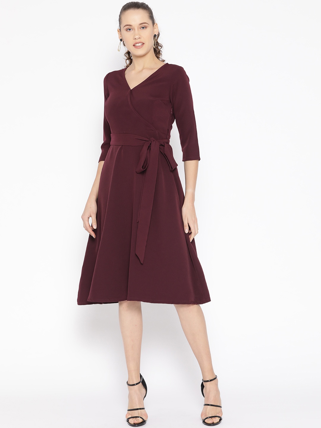 

FabAlley Women Maroon Solid Fit and Flare Dress