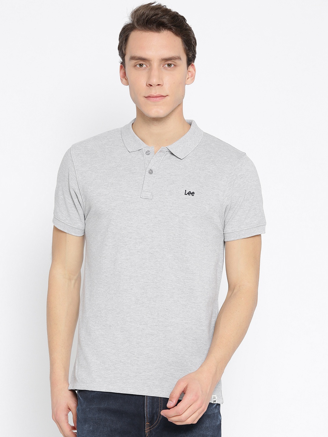 

Lee Men Grey Melange Solid Polo Collar T-shirt