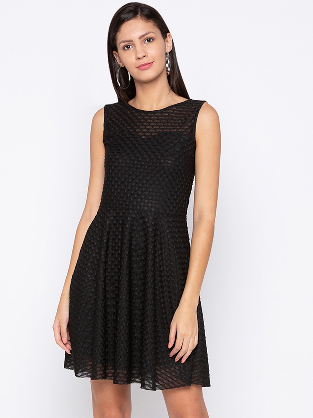 

Globus Women Black Self Design Fit and Flare Dress