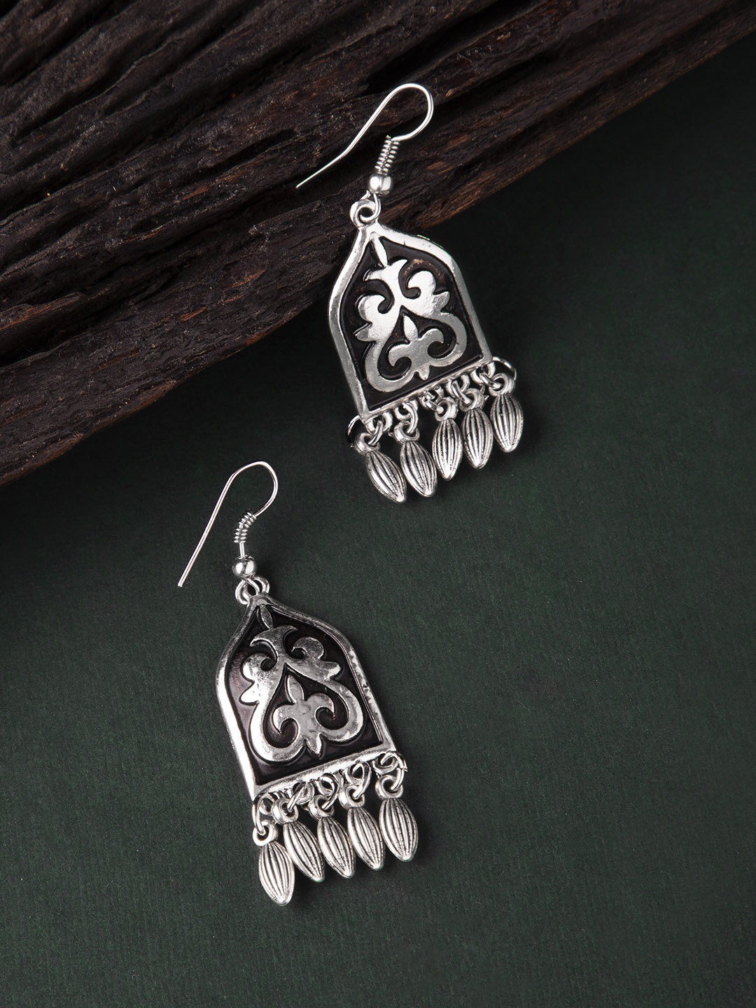 

Rubans Silver-Toned & Black Handcrafted Classic Drop Earrings