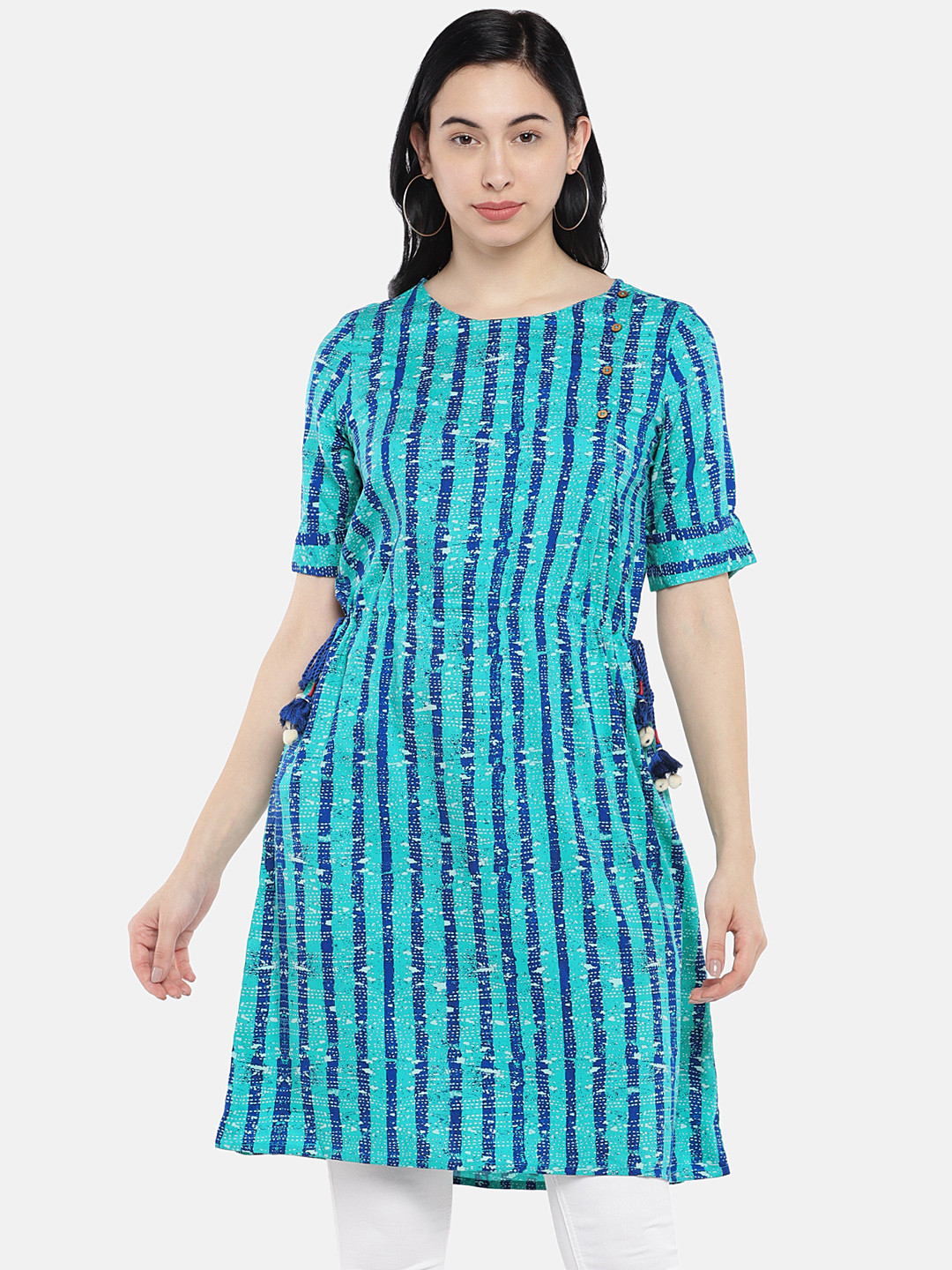 

Global Desi Blue Striped Tunic