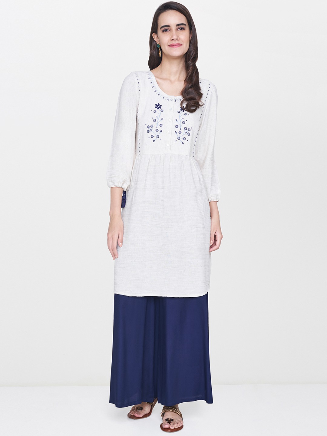 

Global Desi Off-White Embroidered Tunic