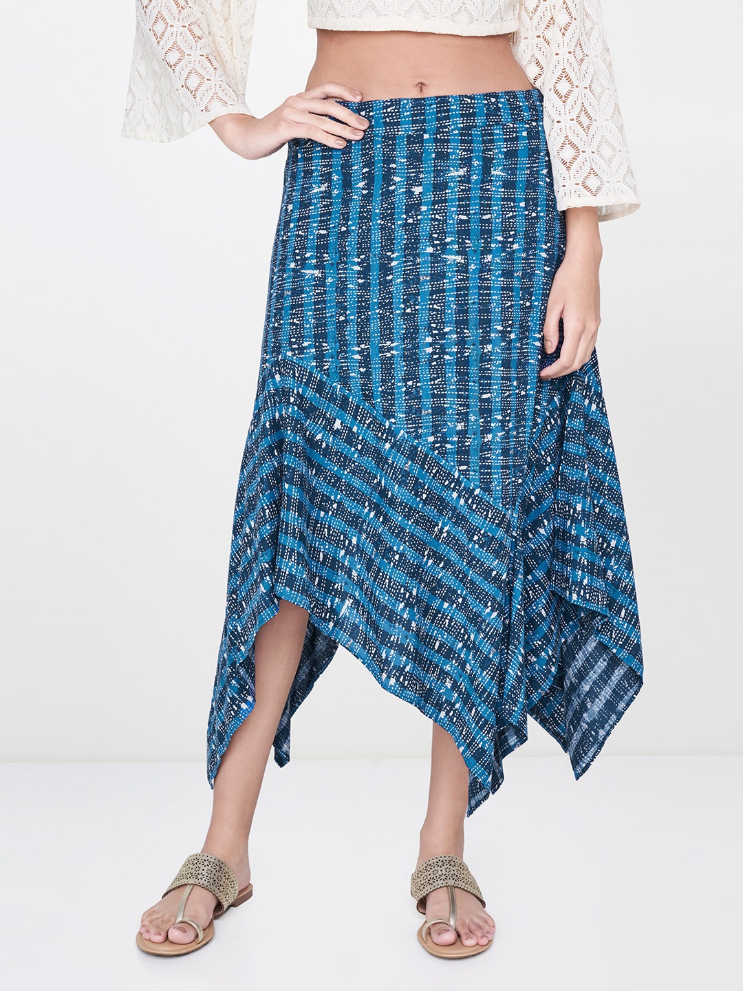 

Global Desi Women Blue Printed A-Line Asymmetrical Skirt