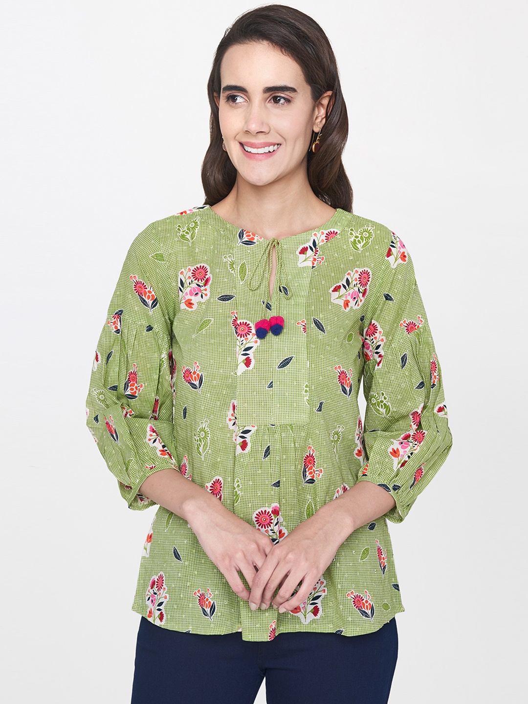 

Global Desi Women Green Printed Pure Cotton Top