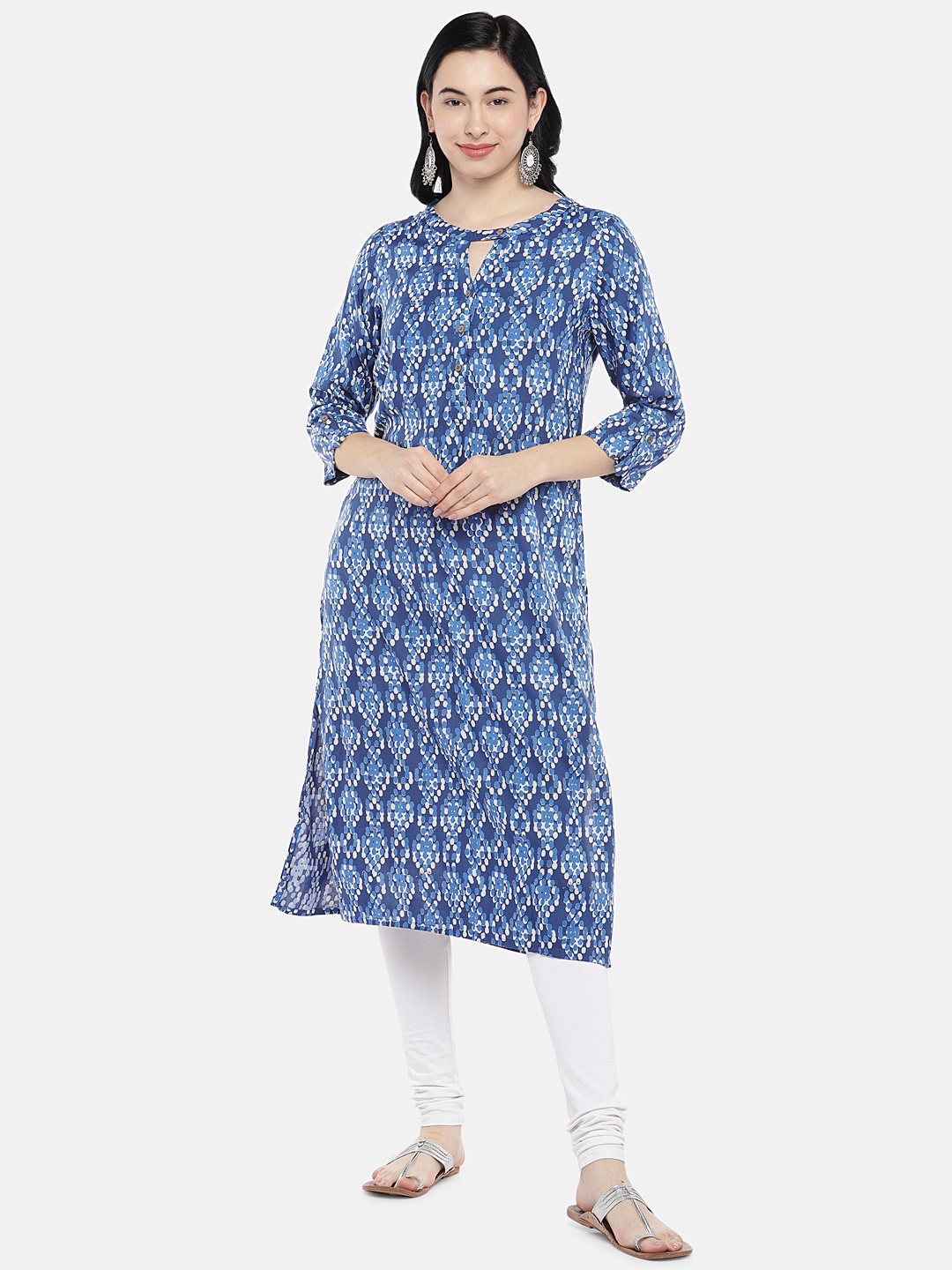 

Global Desi Women Blue Printed Straight Kurta