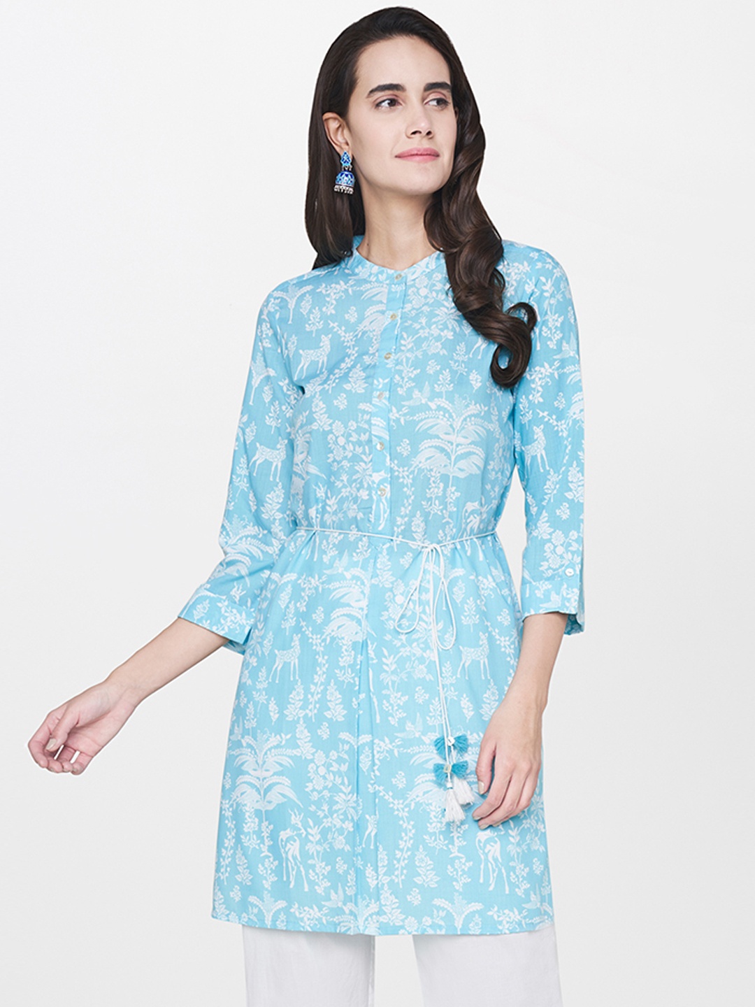 

Global Desi Blue Printed Tunic