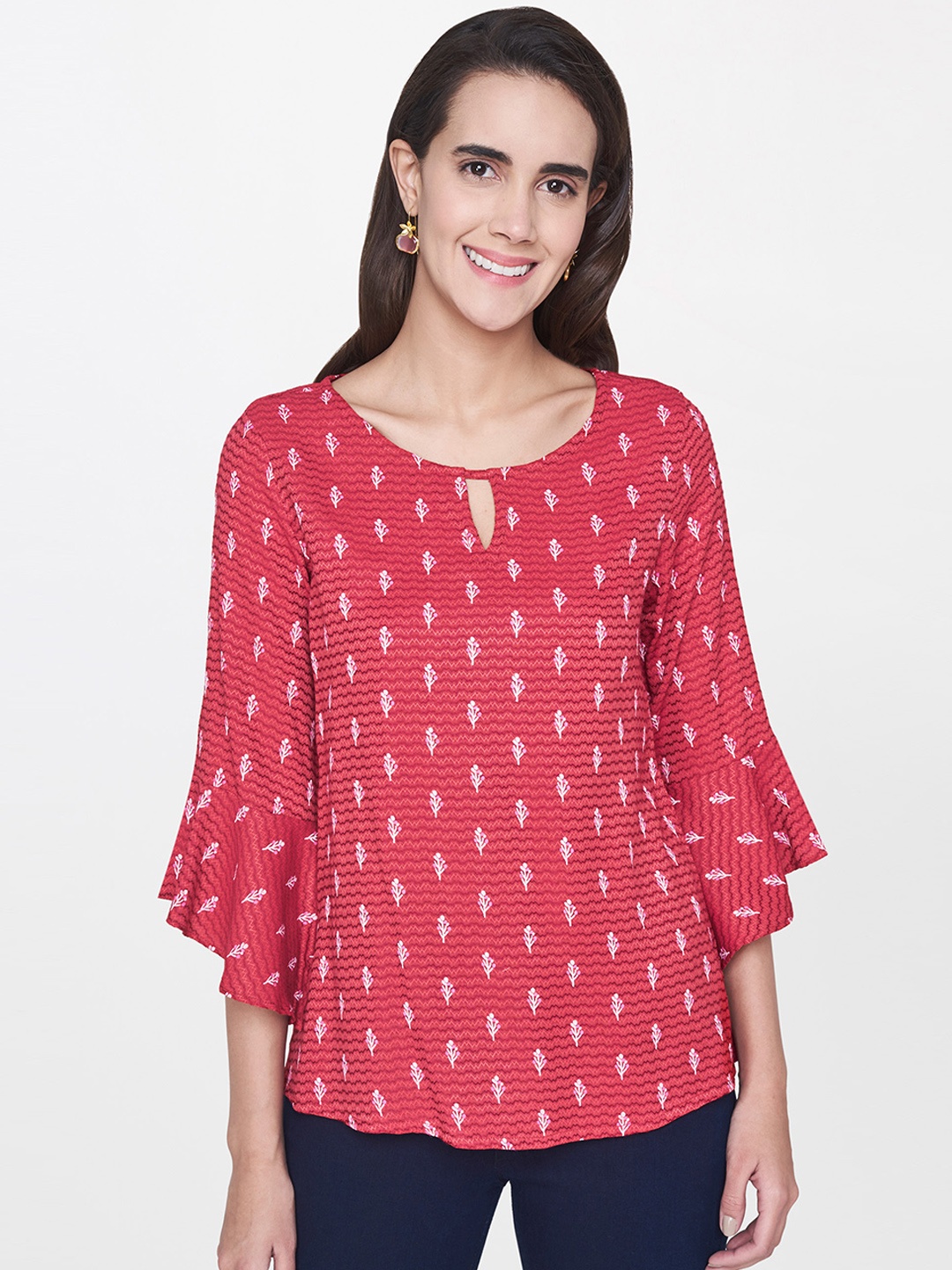 

Global Desi Women Red Self Design Top