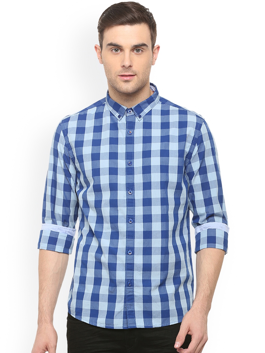 

People Men Blue Regular Fit Checked Casual Shirt