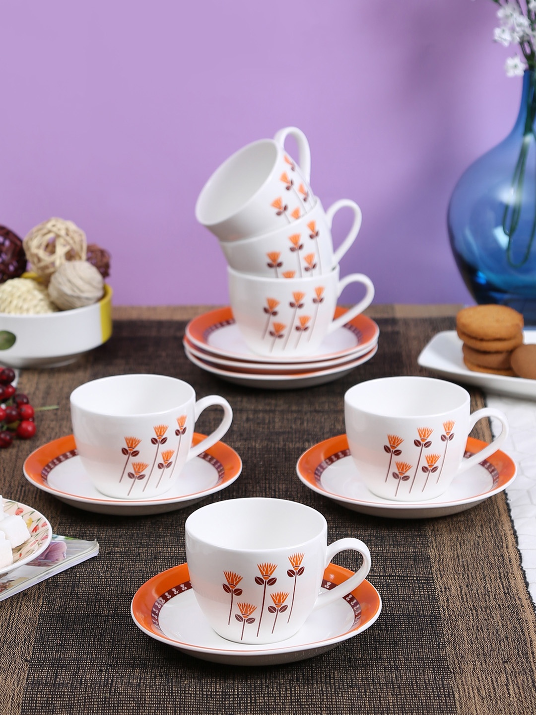 

CLAY CRAFT White Printed Bone China Tea Set