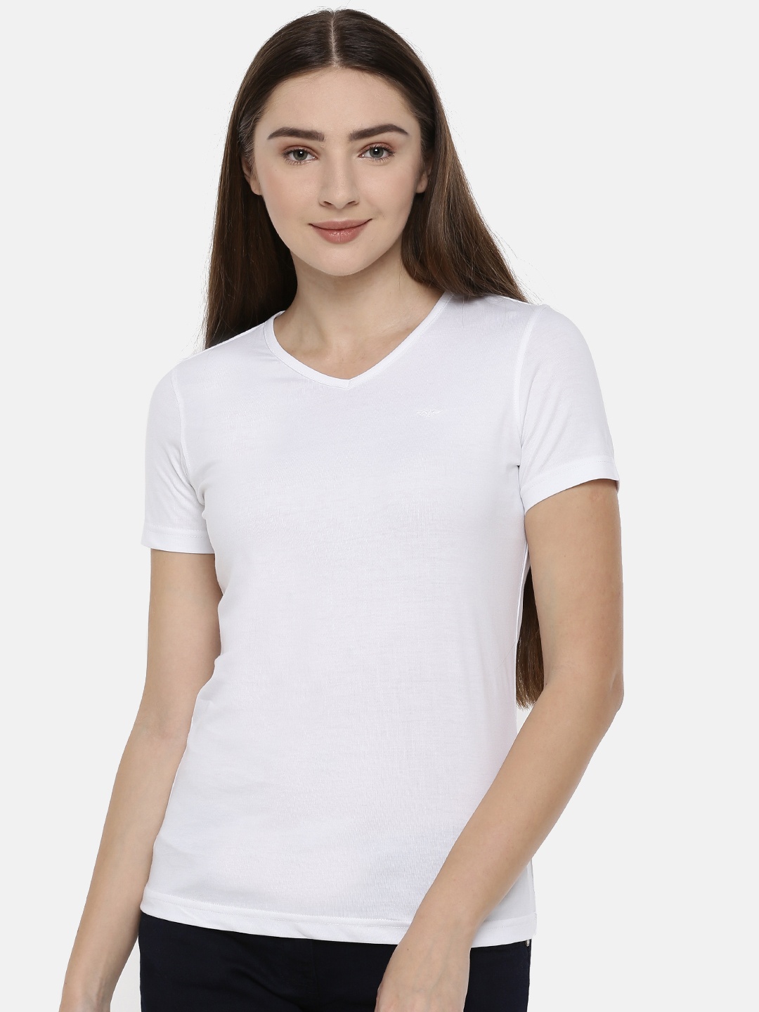 

Park Avenue Woman Women White Solid V-Neck Pure Cotton T-shirt