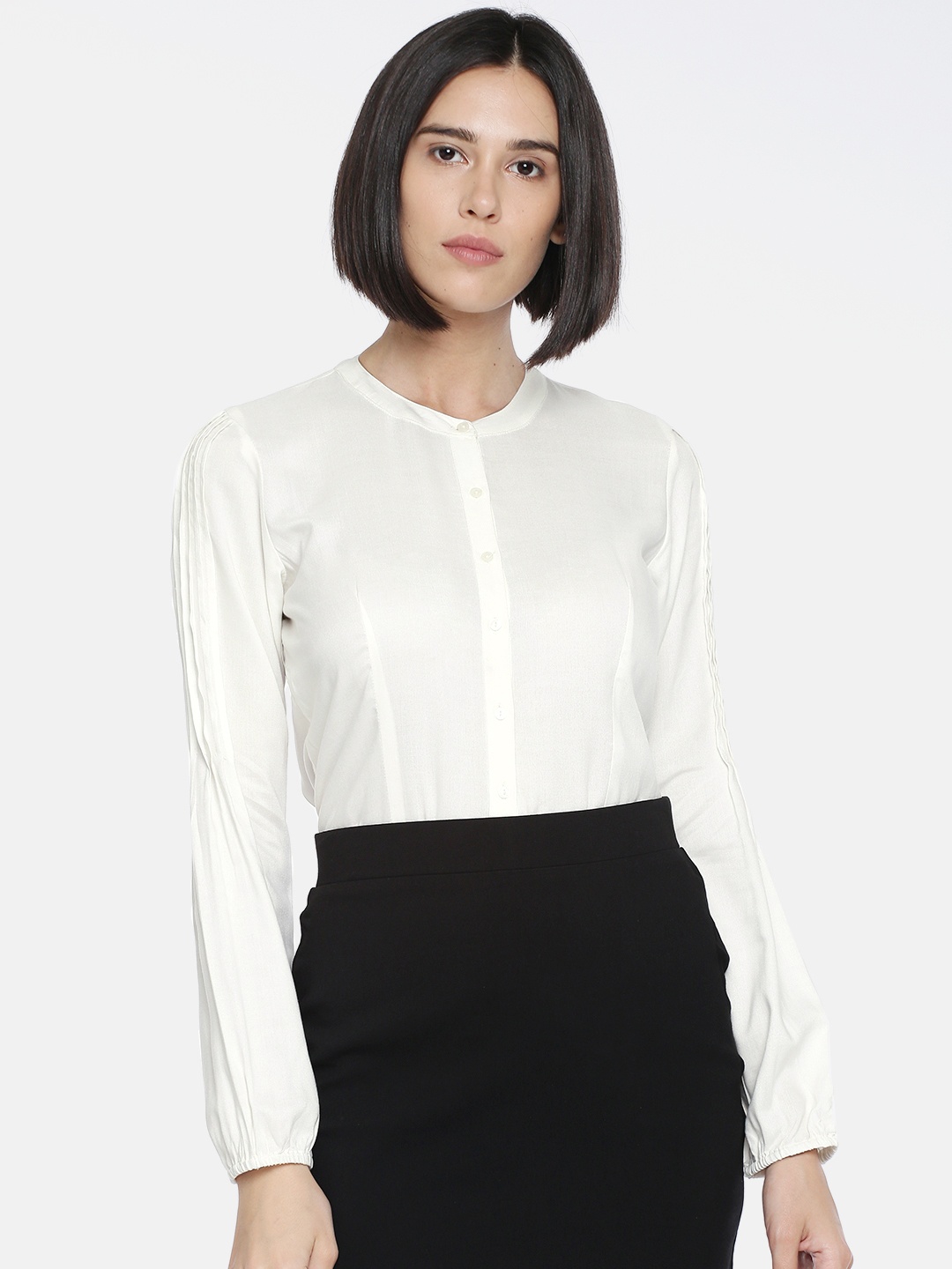 

Park Avenue Women White Solid Shirt Style Top