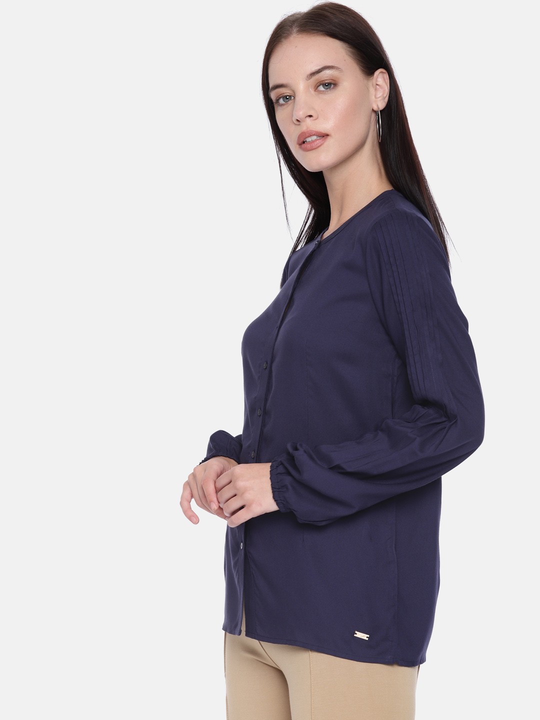

Park Avenue Woman Women Navy Blue Solid Casual Shirt