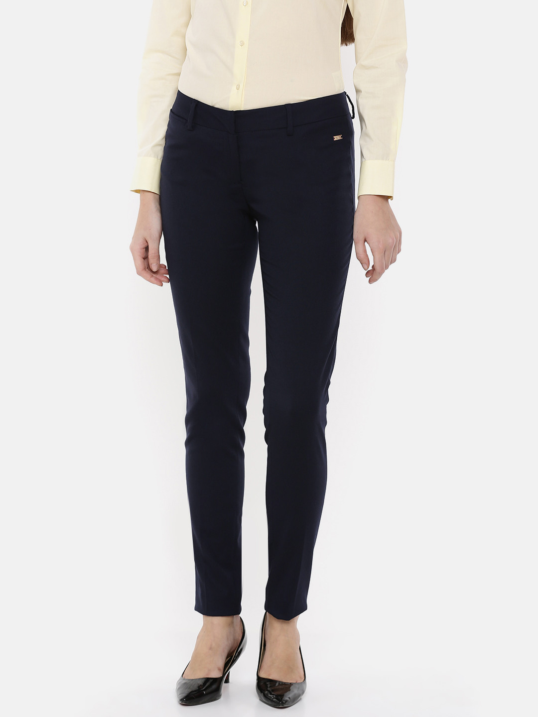 

Park Avenue Woman Women Navy Blue Slim Fit Solid Regular Trousers