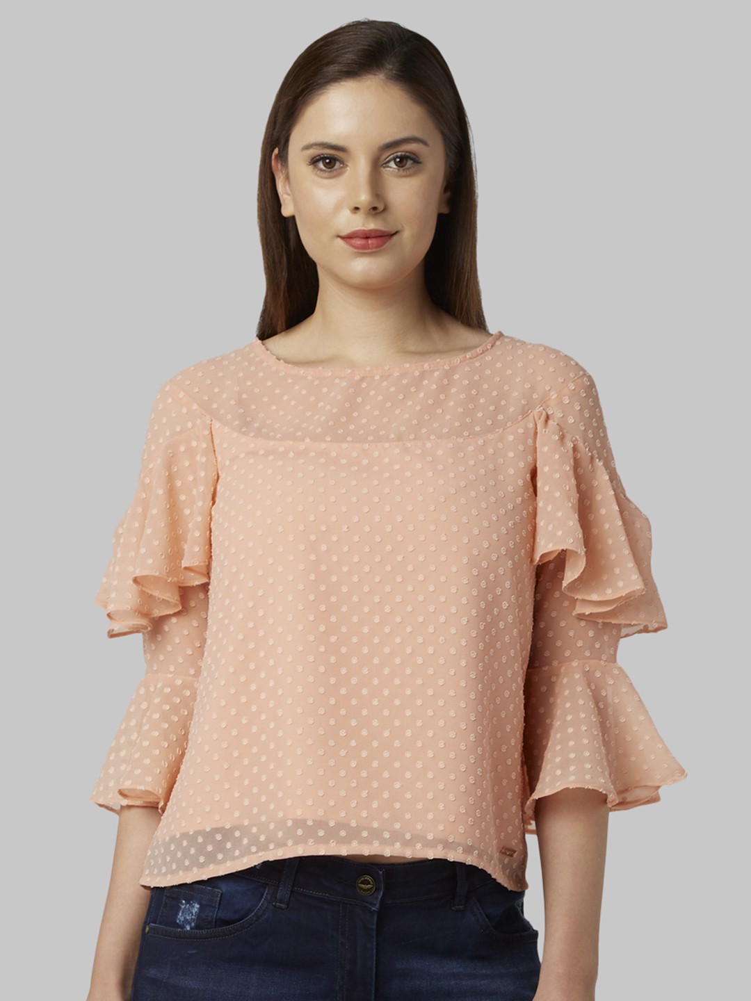 

Park Avenue Women Peach Self Design A-Line Top