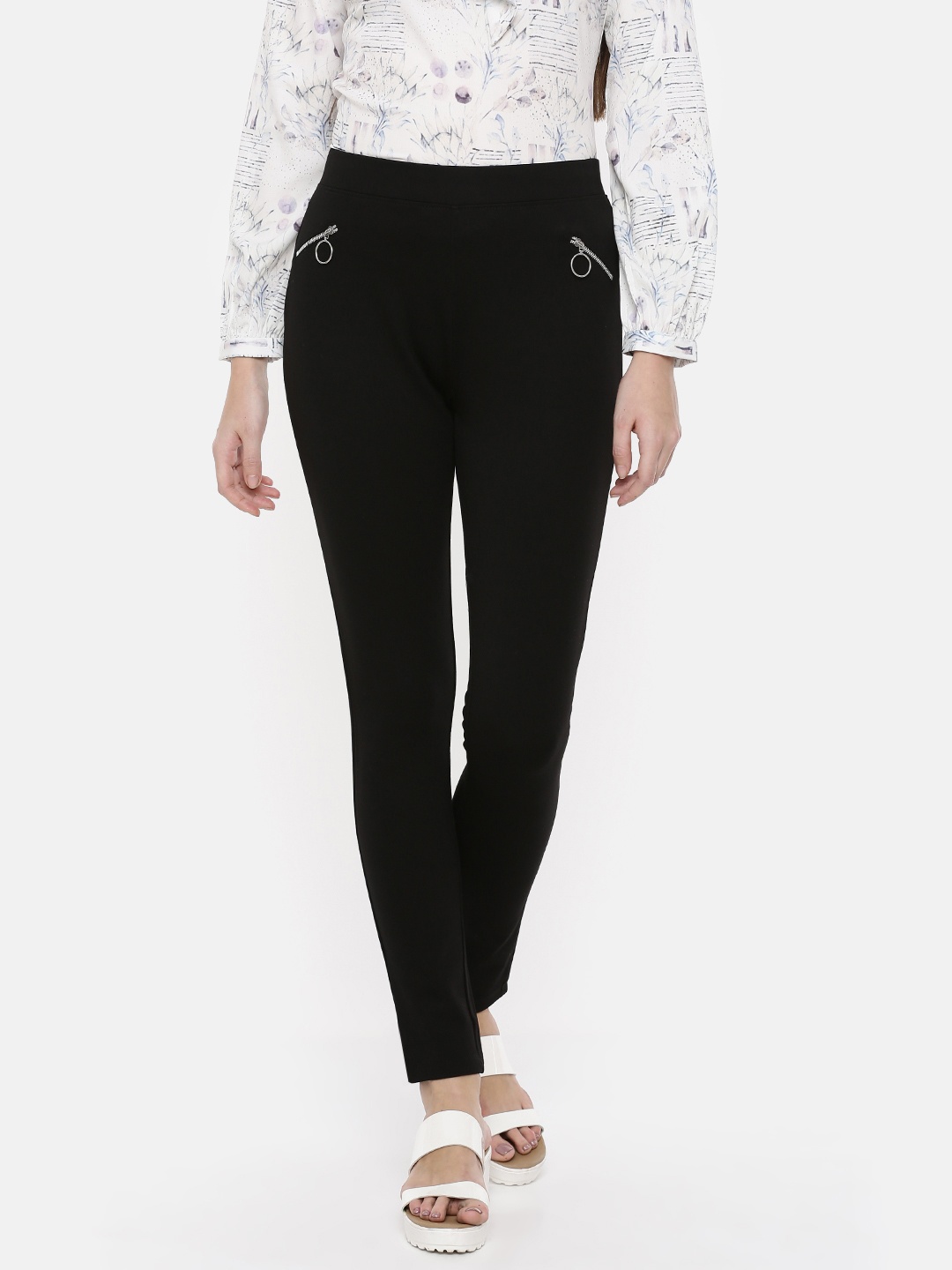 

Park Avenue Woman Black Solid Treggings