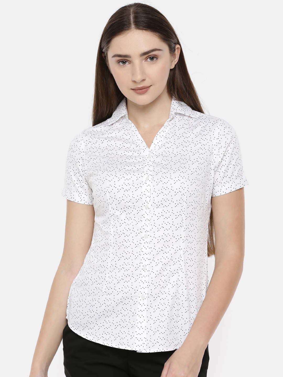 

Park Avenue Woman White & Black Regular Fit Printed Casual Shirt