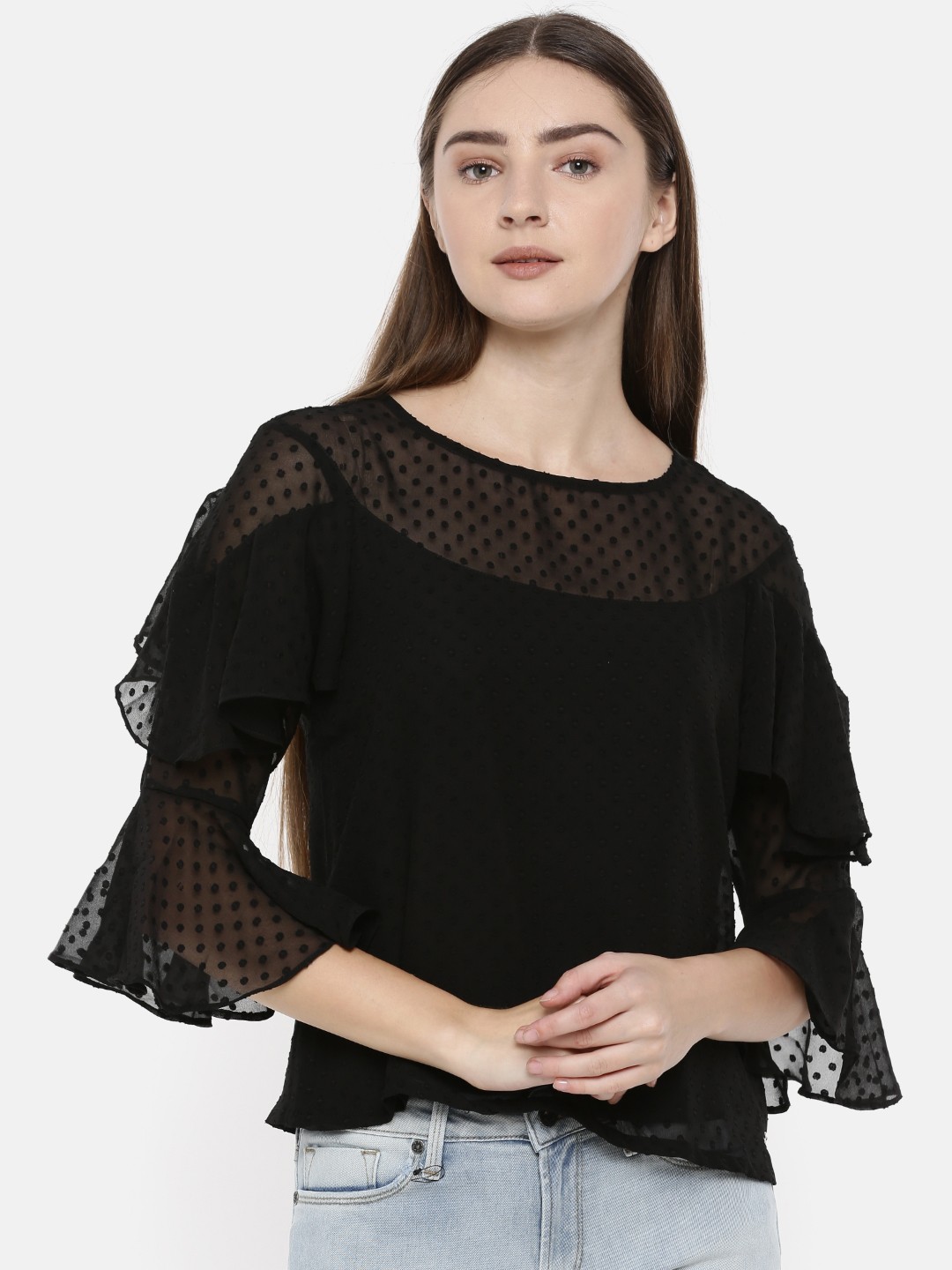 

Park Avenue Women Black Self Design Top
