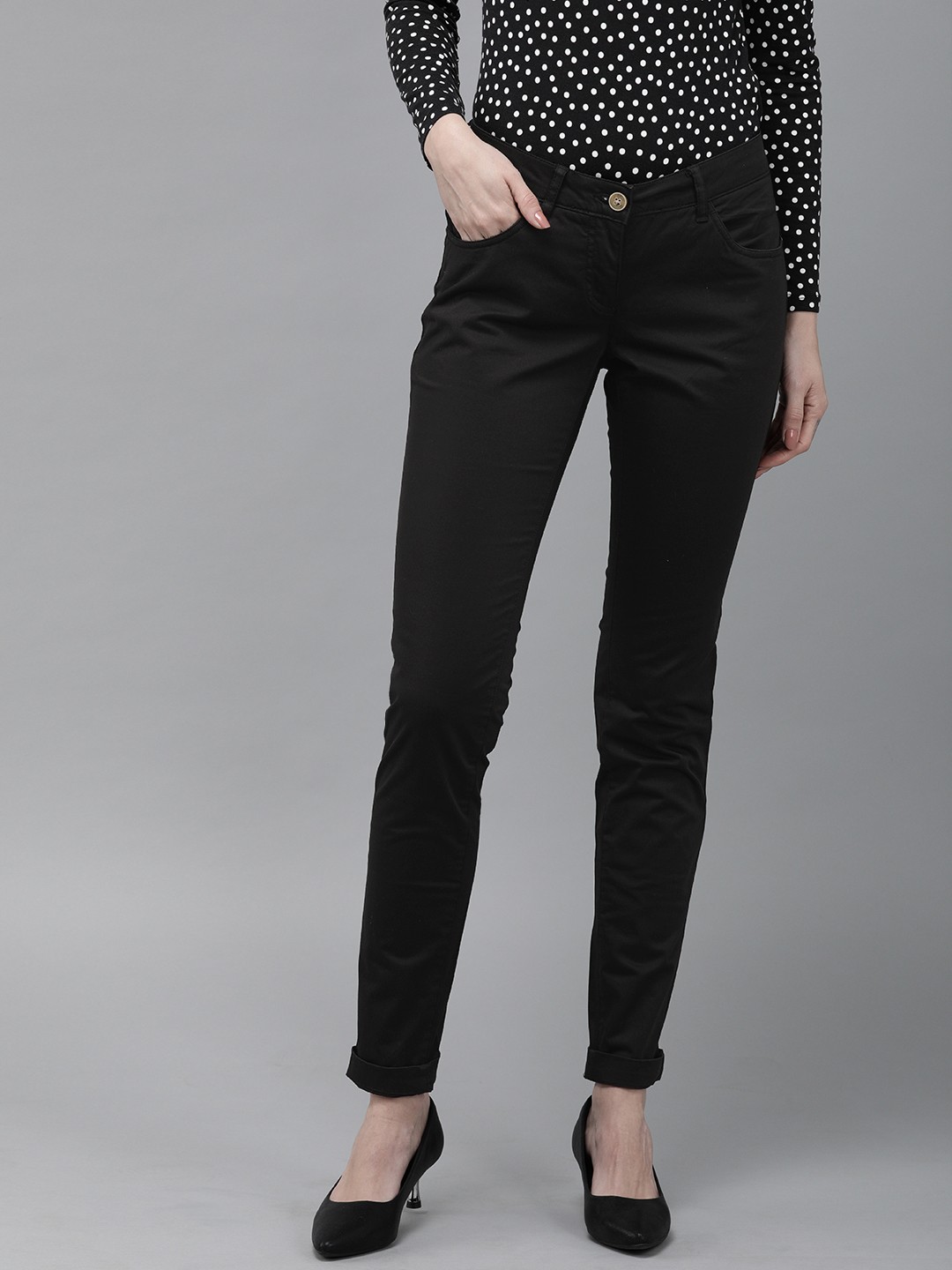 

Park Avenue Women Black Tapered Fit Solid Formal Trousers
