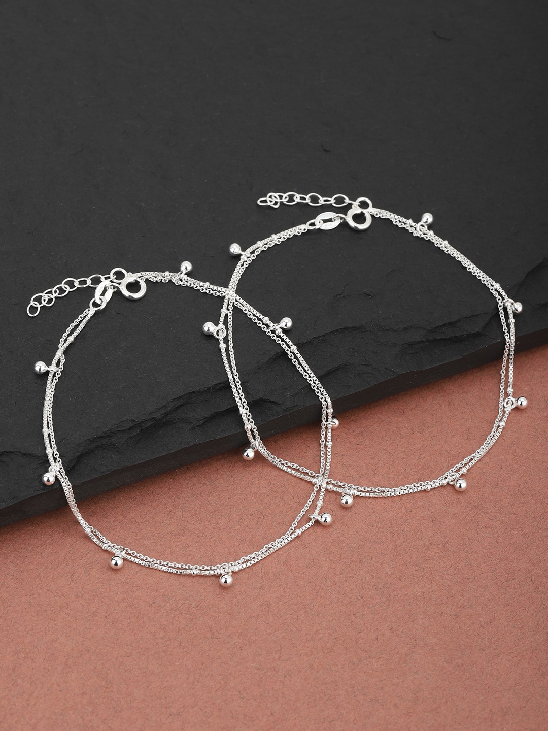 

Carlton London Set of 2 925 Sterling Silver Anklets