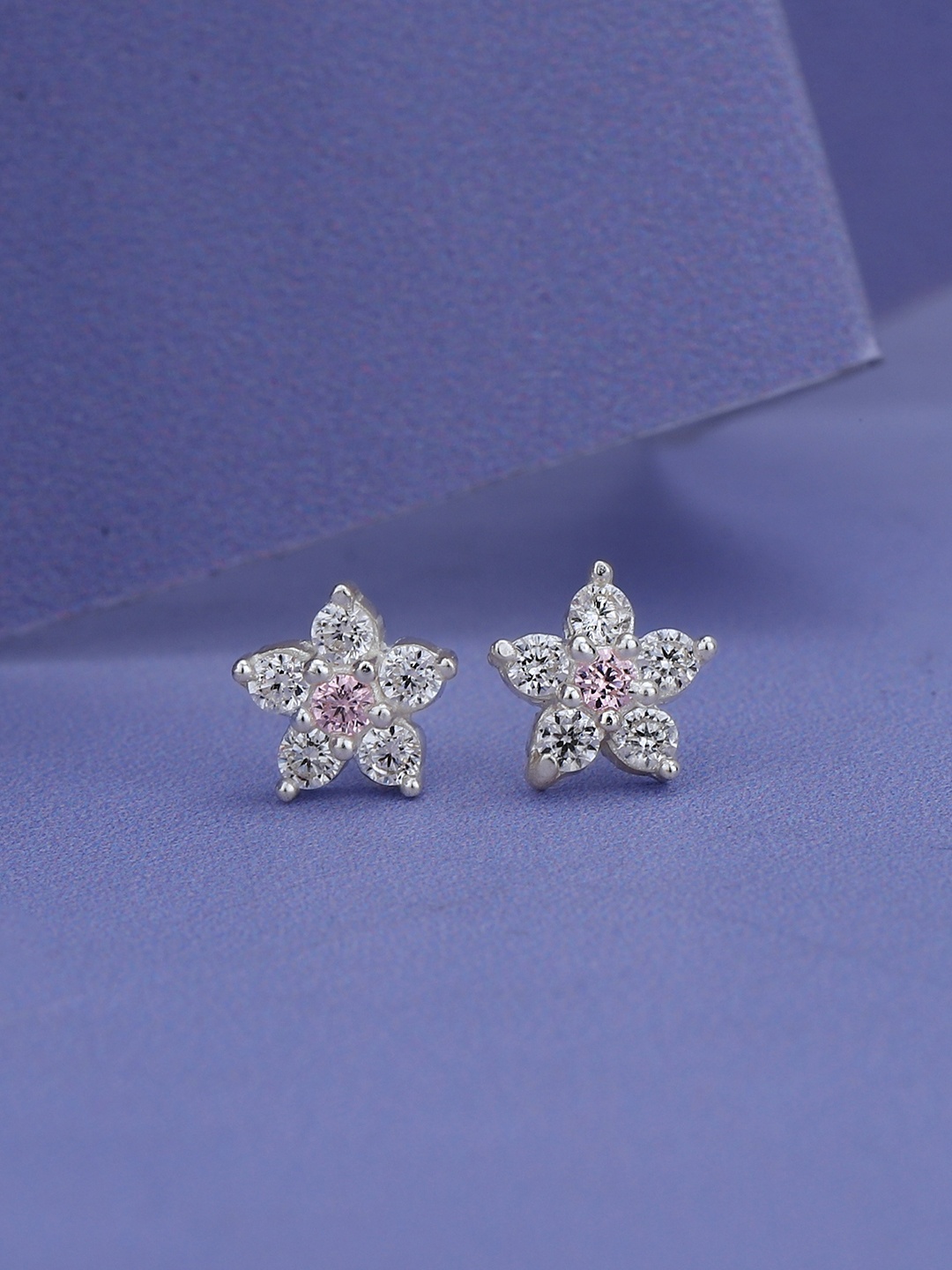 

Carlton London Pink 925 Sterling Silver Stone-Studded Floral Studs