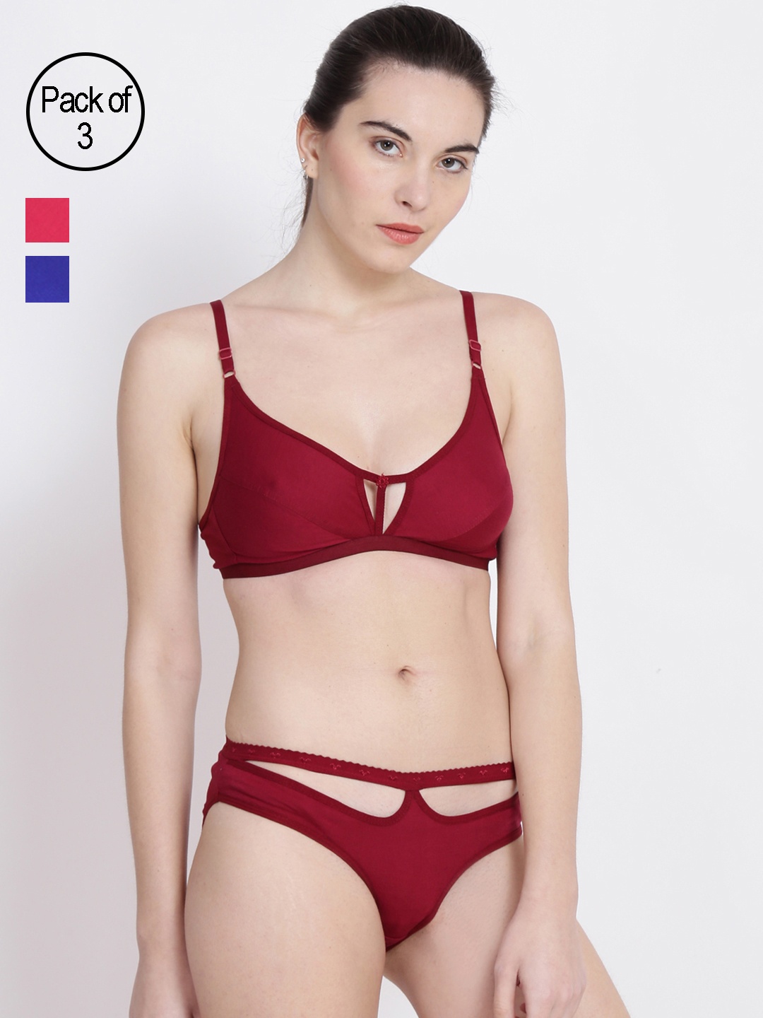 

ABELINO Pack of 3 Lingerie Sets SET1400-3PC01, Purple