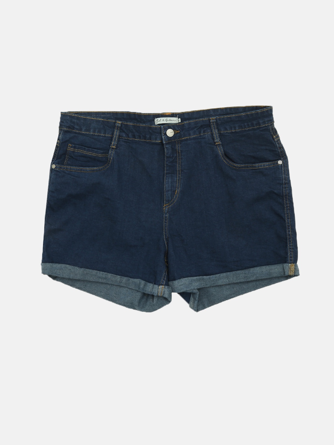 

Mast & Harbour Women Navy Blue Solid Regular Fit Denim Shorts