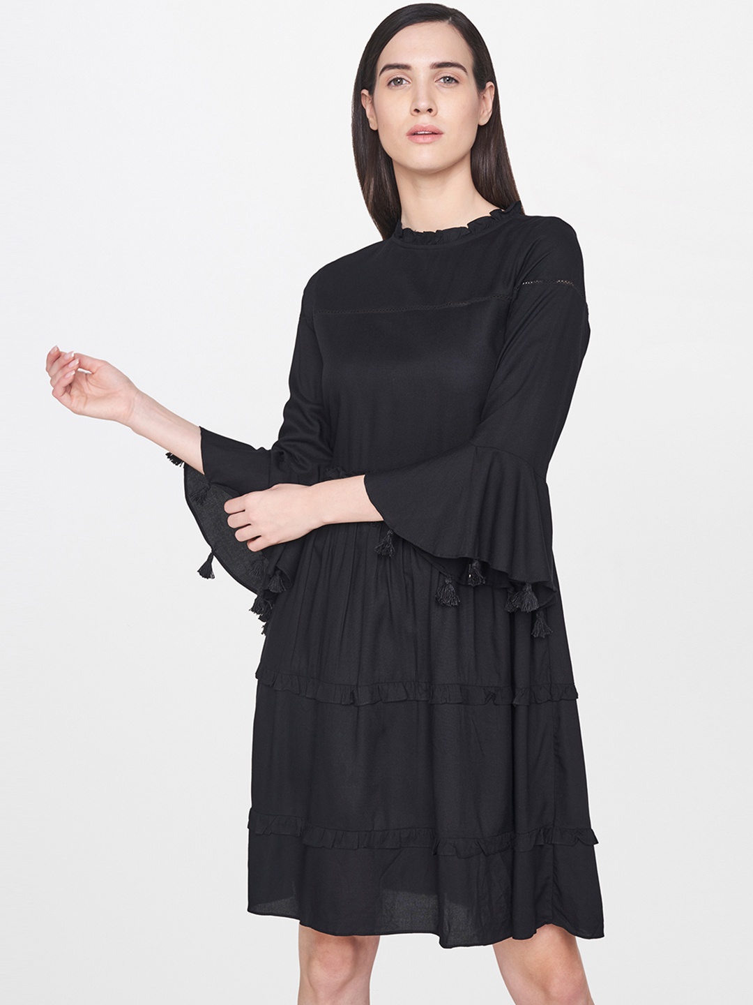 

AND Women Black Solid Fit & Flare Dress