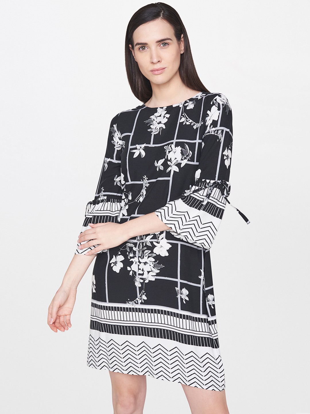 

AND Women Black & White Printed A-Line Dress