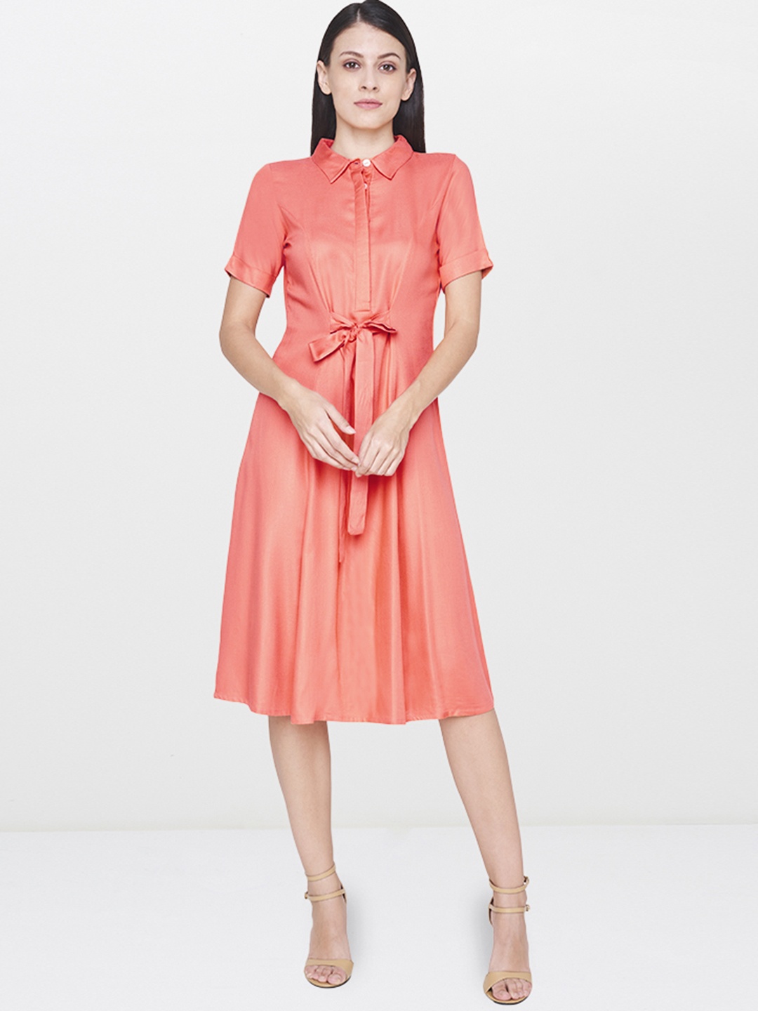 

AND Women Peach Coloured Solid Shirt Dress