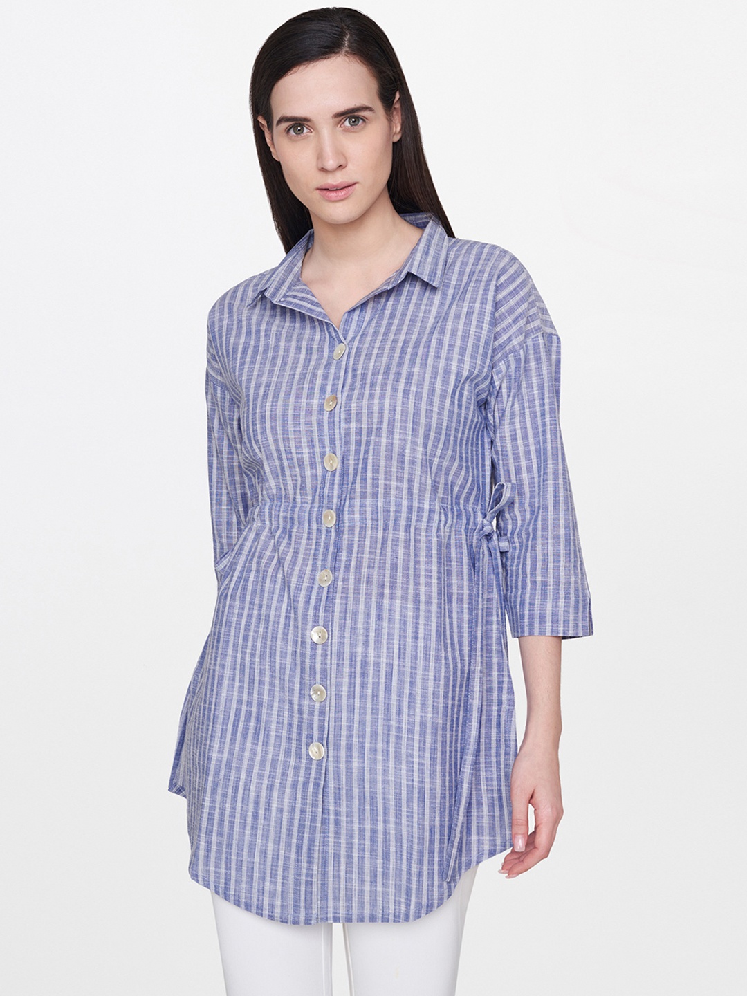 

AND Women Blue & White Striped Tunic