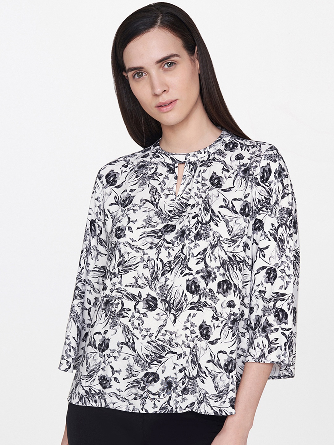 

AND Women White & Black Printed Top