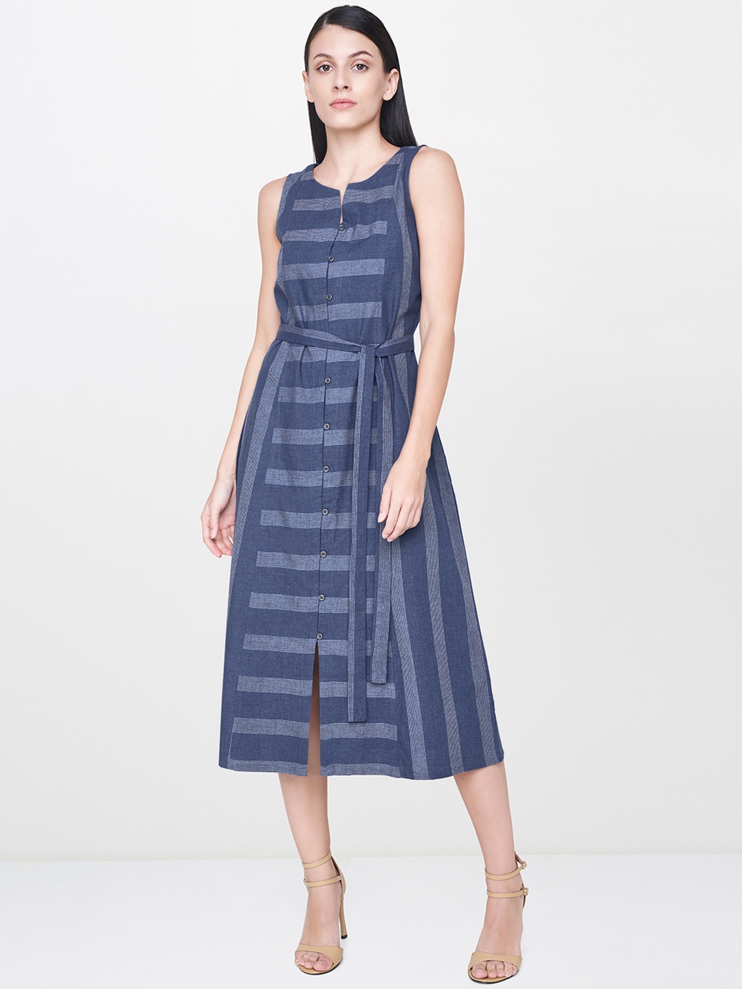 

AND Women Blue Striped A-Line Dress