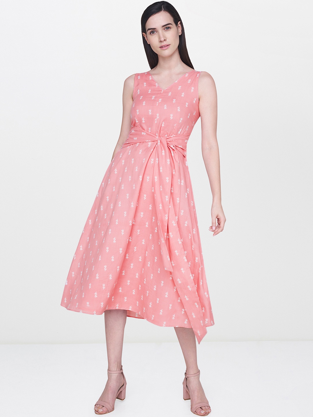 

AND Women Pink Printed A-Line Dress