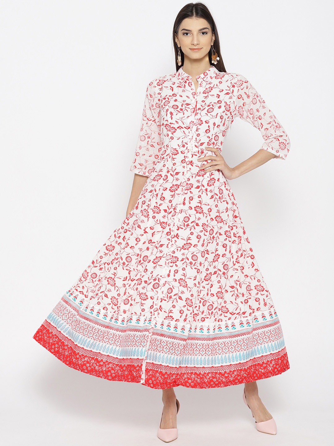

Biba Women White & Red Printed A-Line Kurta