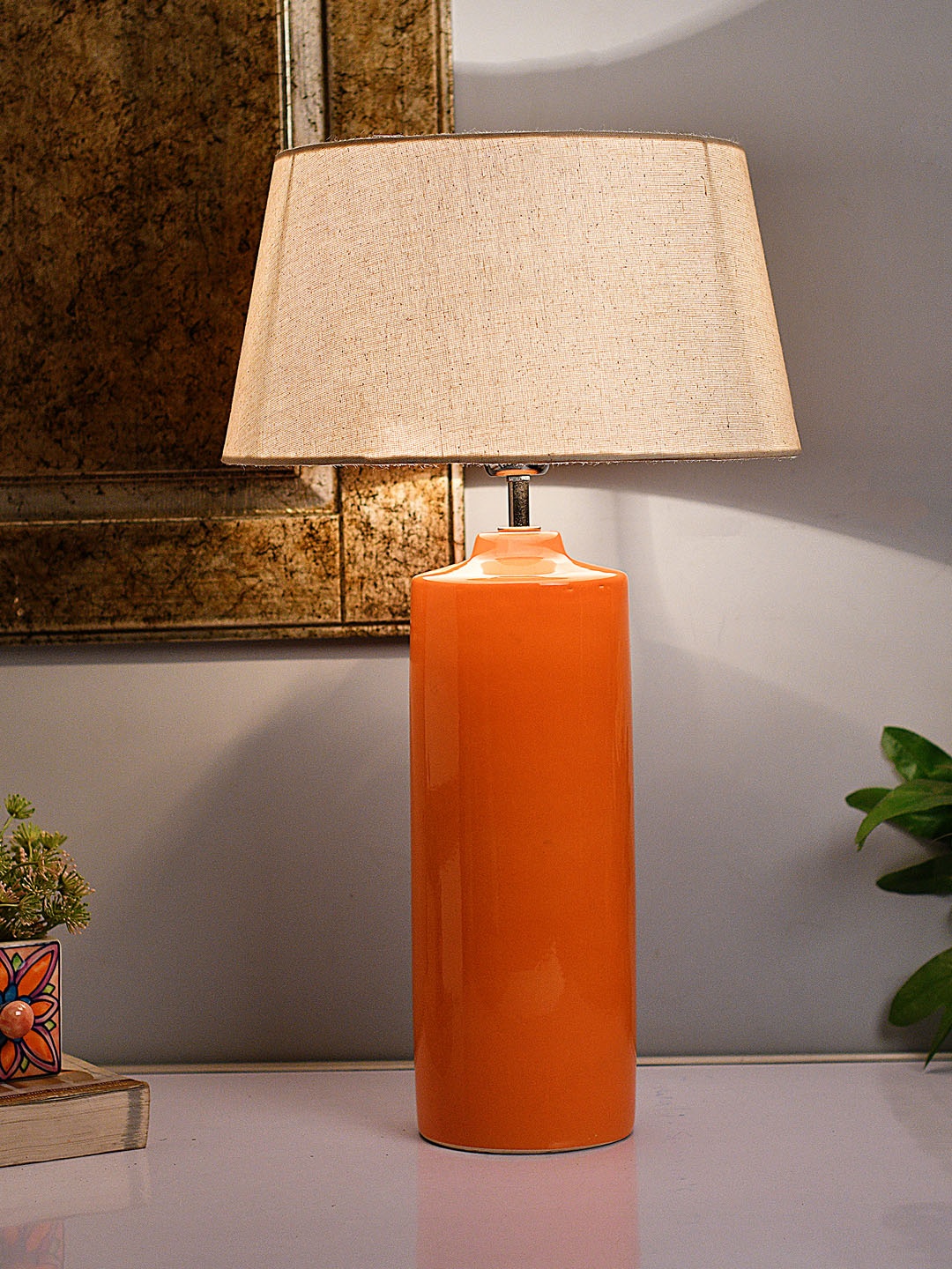 

Homesake Orange Solid Handcrafted Bedside Standard Table Lamp