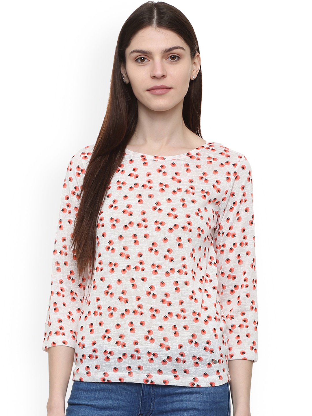 

Allen Solly Woman White & Pink Printed Top