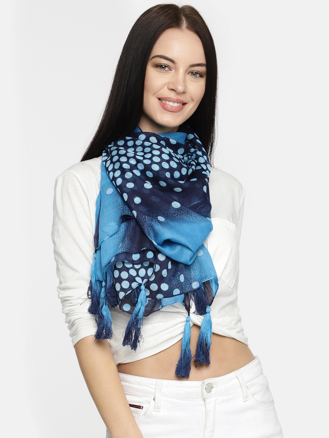 

Ayesha Navy Blue Printed Silk Scarf