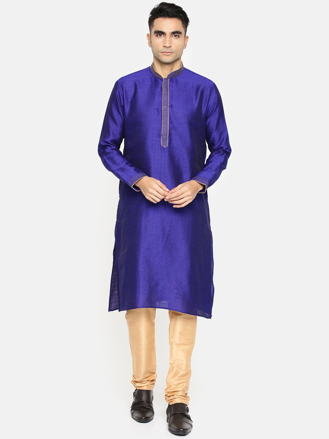 

Ethnix by Raymond Men Blue & Beige Solid Kurta with Churidar