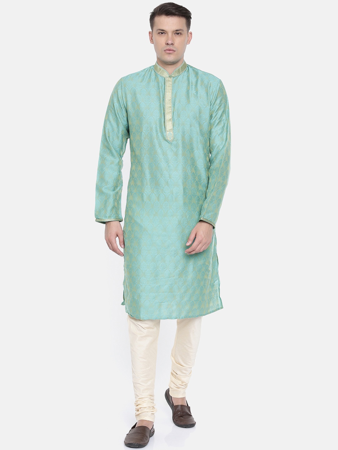 

Ethnix by Raymond Men Blue & Beige Self Design Kurta with Churidar