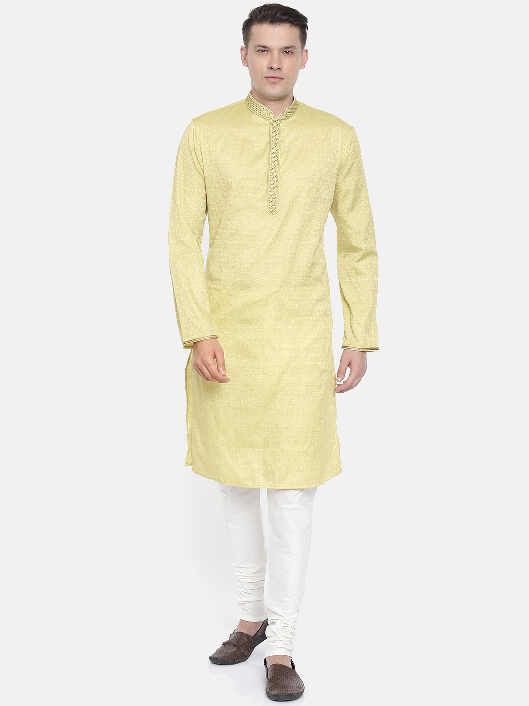 

Ethnix by Raymond Men Green Self Design Kurta with Churidar