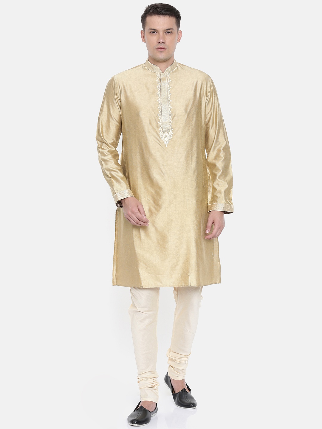 

Ethnix by Raymond Men Beige & Off-White Solid Kurta with Churidar