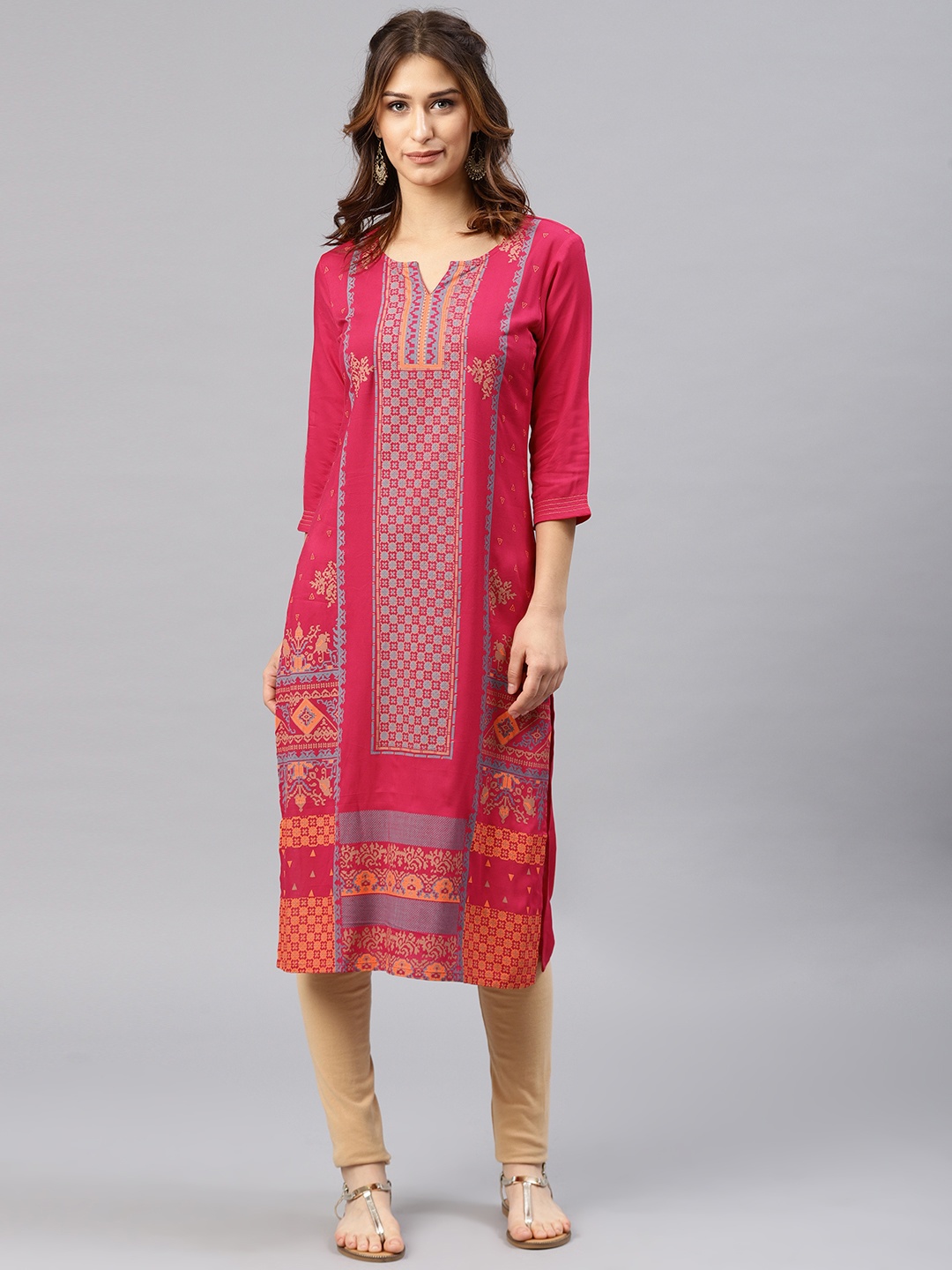 

Alena Women Pink Printed Straight Kurta