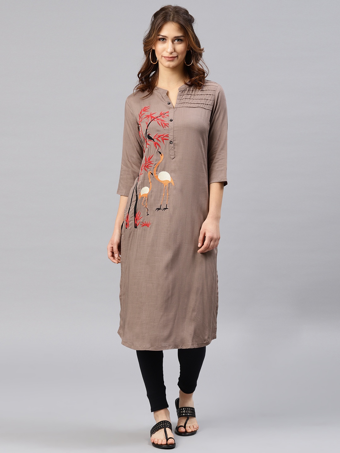 

Alena Women Taupe Quirky Embroidered Straight Kurta