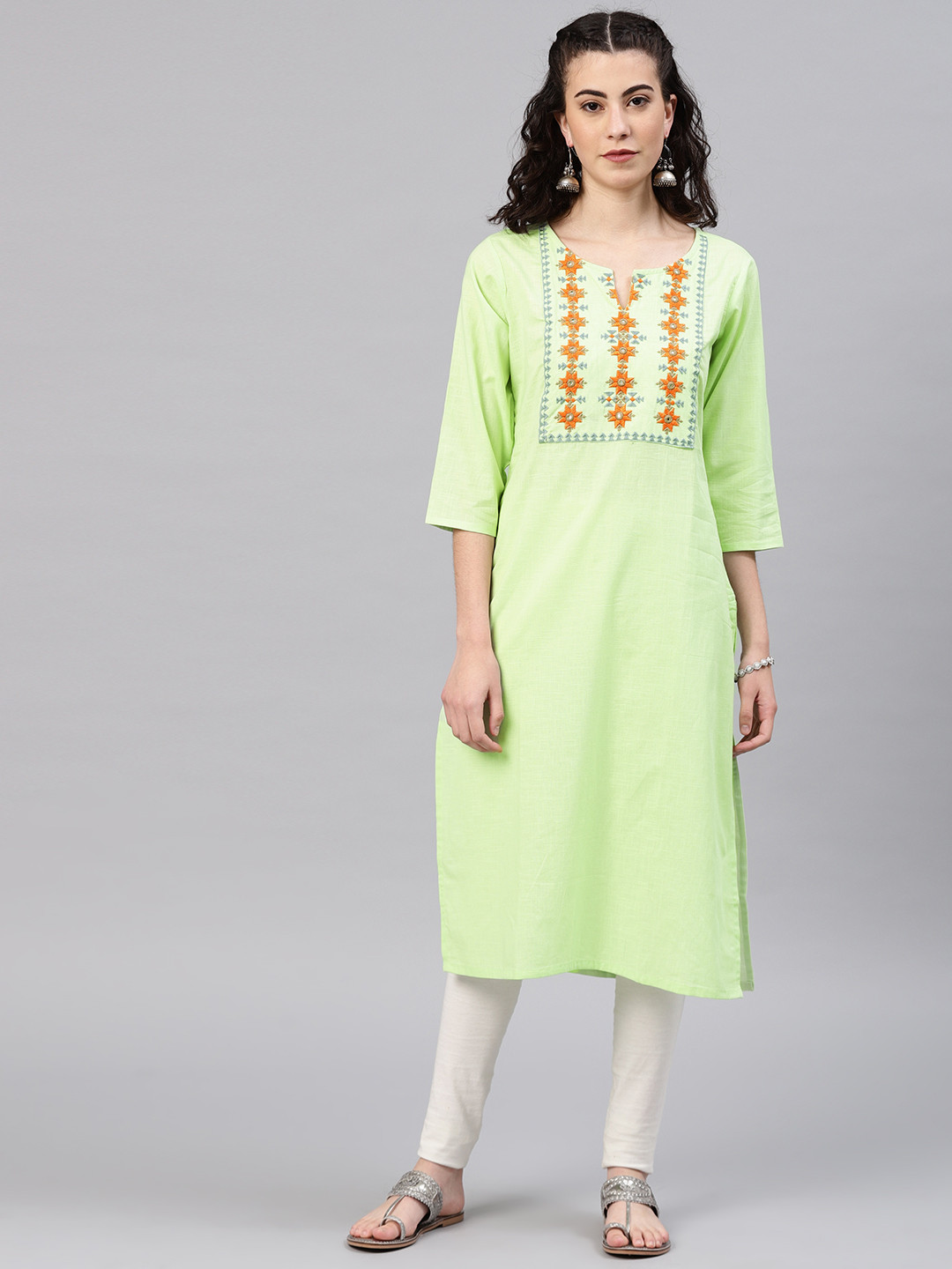

Alena Women Green Embroidered Straight Kurta