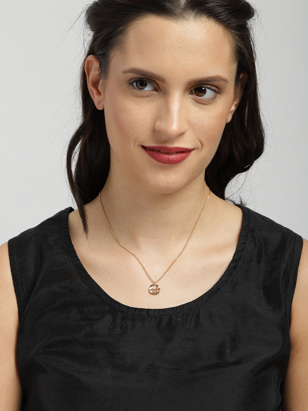 

Ayesha Women Gold-Toned Love Engraved Mini Pendant Chain Necklace