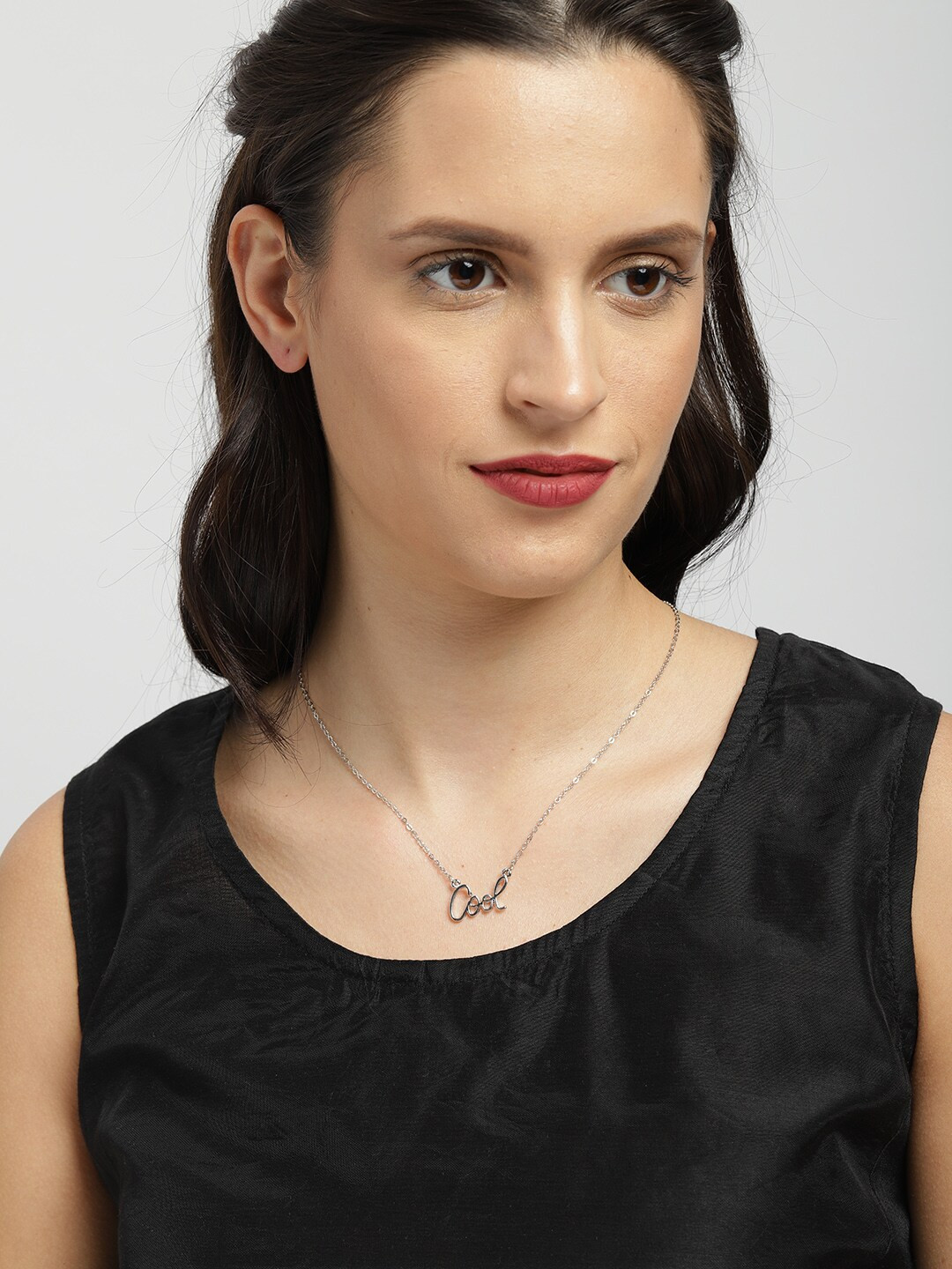 

Ayesha Women Silver-Toned Cool Statement Silver-Toned Mini Pendant Chain Necklace